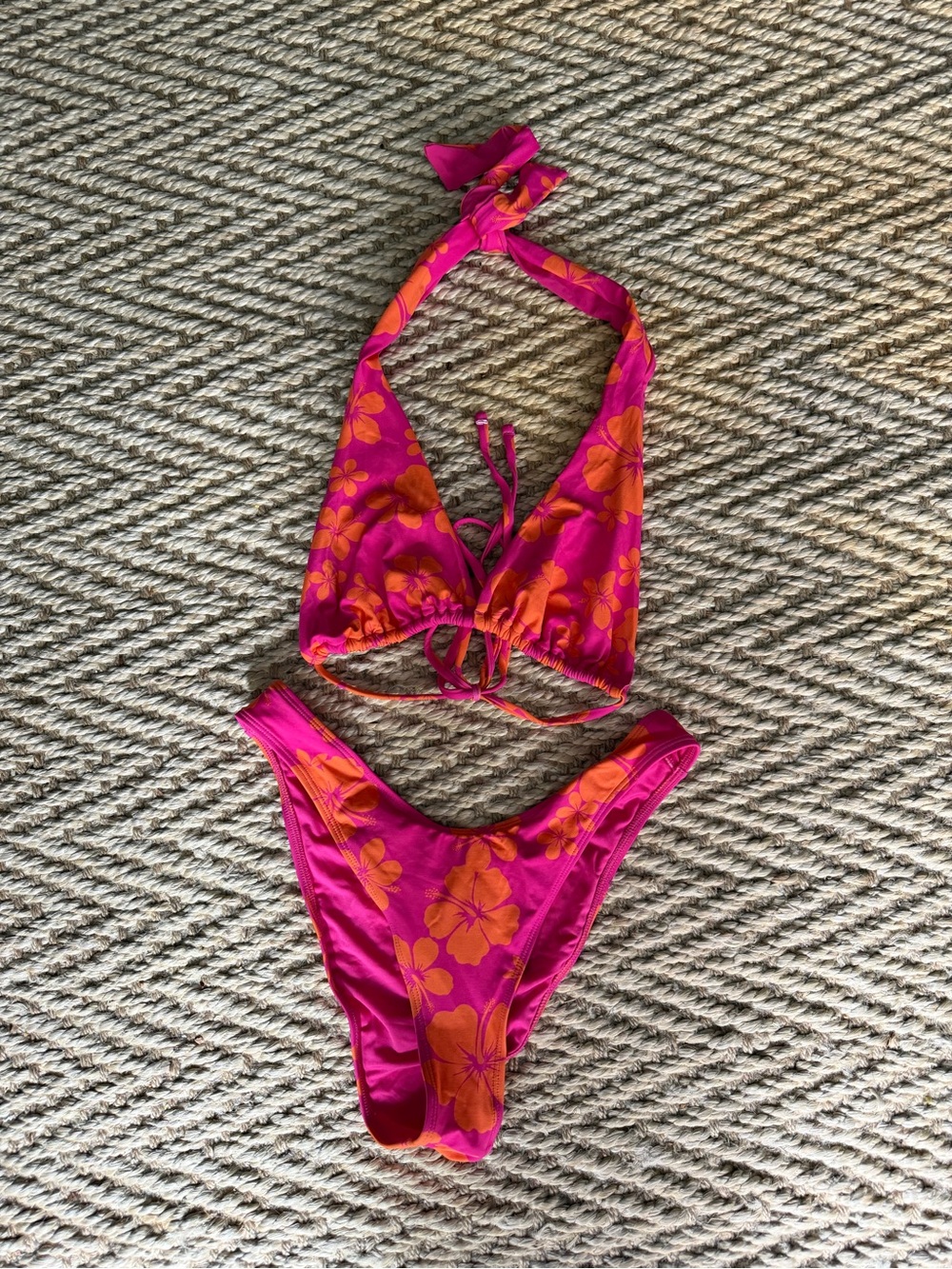 Garage Pink & Orange Floral Halter One-Piece